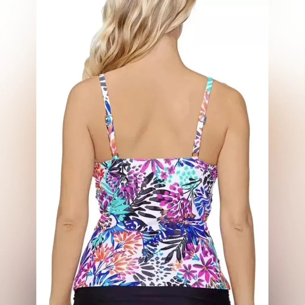ISLAND ESCAPE Women's Floral Print Gemini Underwire Tankini Top SIZE 12 NWT